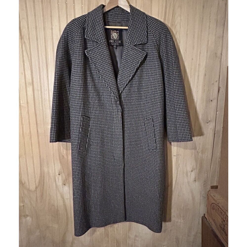 Anne Klein Vintage Wool Long Coat Houndstooth